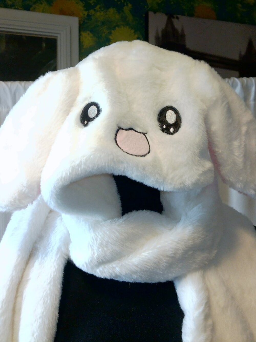 Plush Moving Ear Bunny Hat Scarf Mittens White Kawaii Anime Cosplay Hood